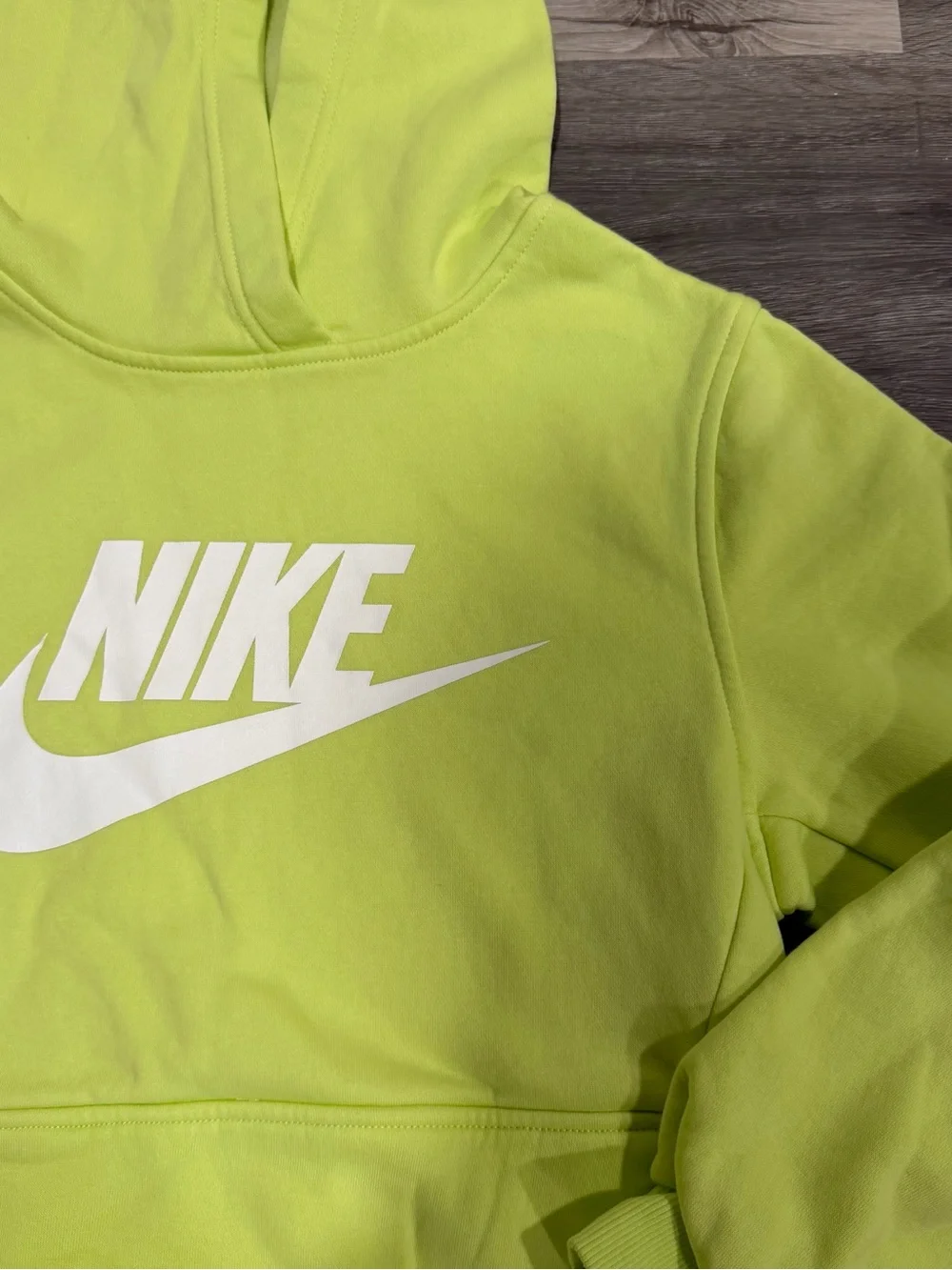 Nike Kids Neon Green Pullover Hoodie Logo Graphic Fleece Hooded Pockets Size L